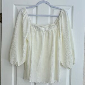 Culture Code Blouse Large Ivory Crinkle Puff Sleeve Boho Cottagecore Coastal